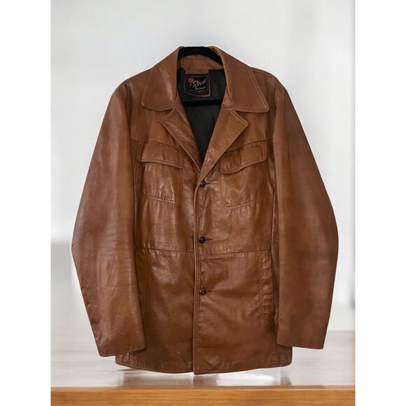 Vintage Men’s 1970’s Reed Sportswear Leather Coat Size L - Picture 2 of 14